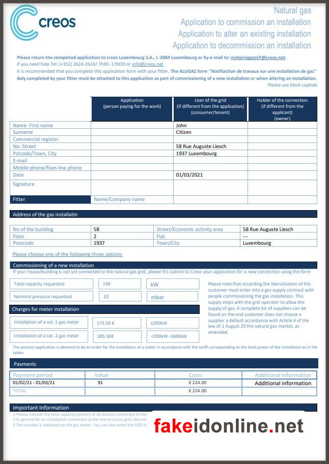 Luxembourg Utility Bill PSD Template - Luxembourg Proof of Address